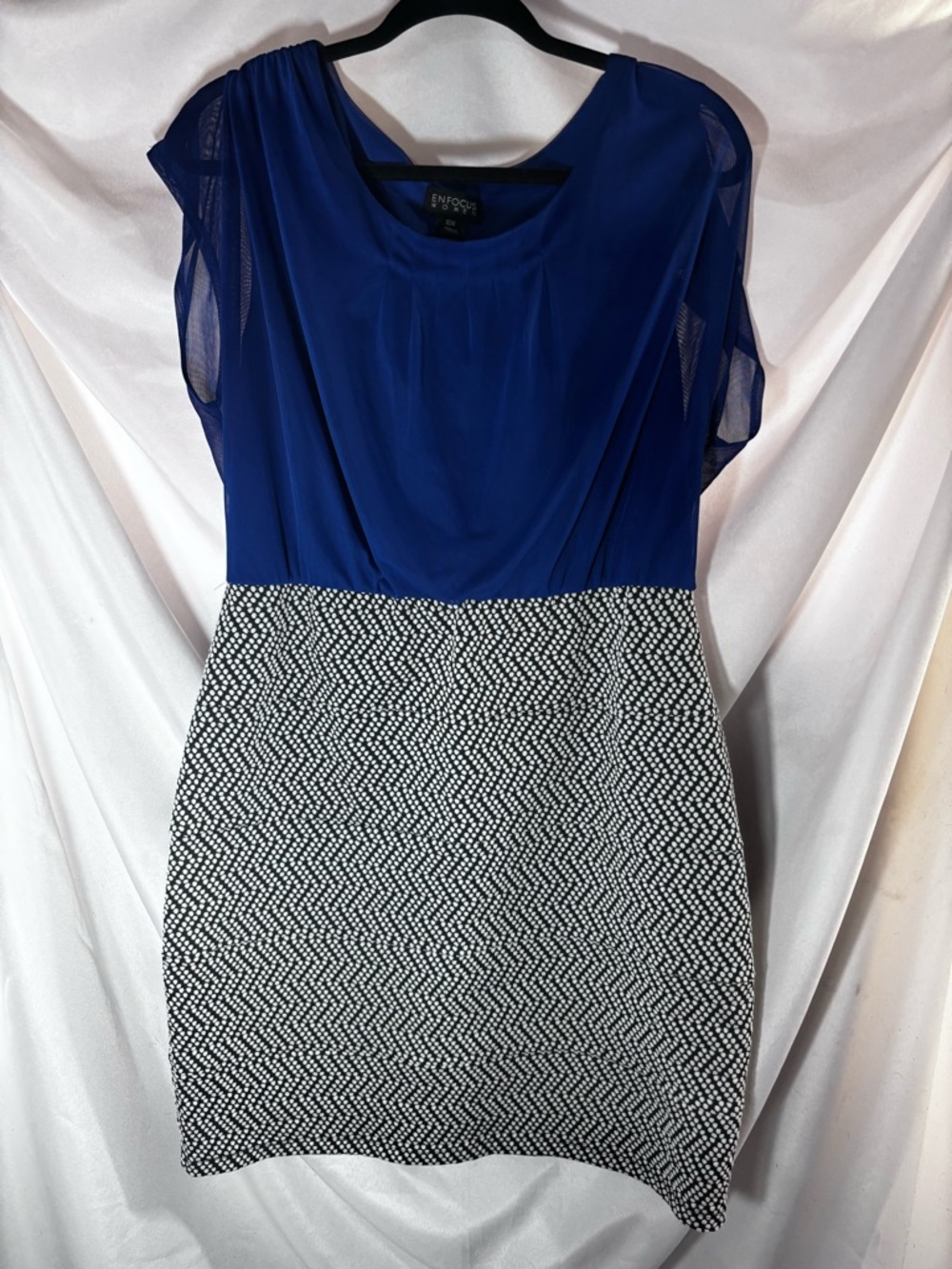 Enfocus Studio Cobalt Blue Top with Black & White Patterned Midi‎ Skirt